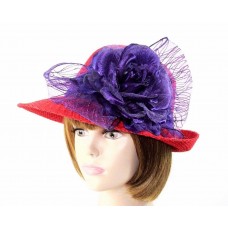 Red Fedora Church Dress Derby Hat Large Purple Rose Glitter Bow Society Ladies  eb-70978175